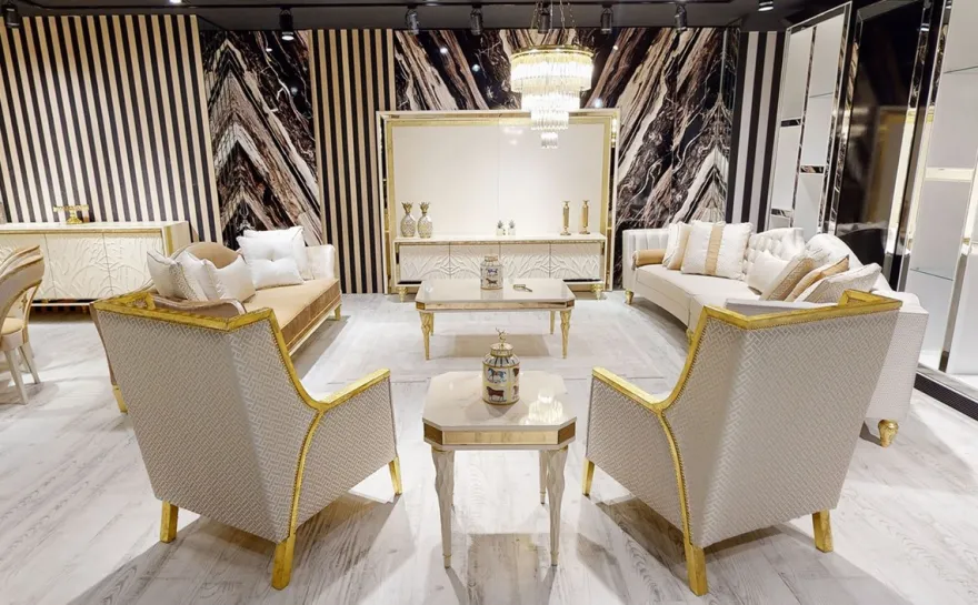 Casa Padrino Luxus Barock Wohnzimmer Sessel Weiß / Gold - Handgefertigter Barockstil Sessel mit elegantem Muster - Barock Wohnzimmer Möbel