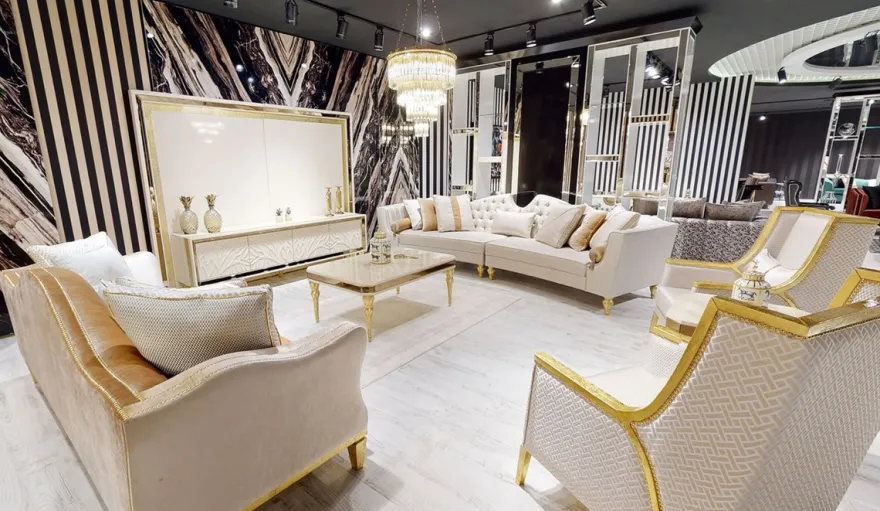Casa Padrino Luxus Barock Wohnzimmer Sessel Weiß / Gold - Handgefertigter Barockstil Sessel mit elegantem Muster - Barock Wohnzimmer Möbel