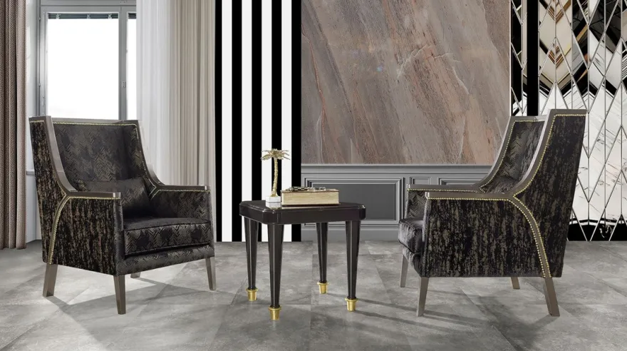 Casa Padrino Luxus Barock Wohnzimmer Sessel Schwarz / Gold / Grau - Handgefertigter Barockstil Sessel mit elegantem Muster - Barock Wohnzimmer Möbel