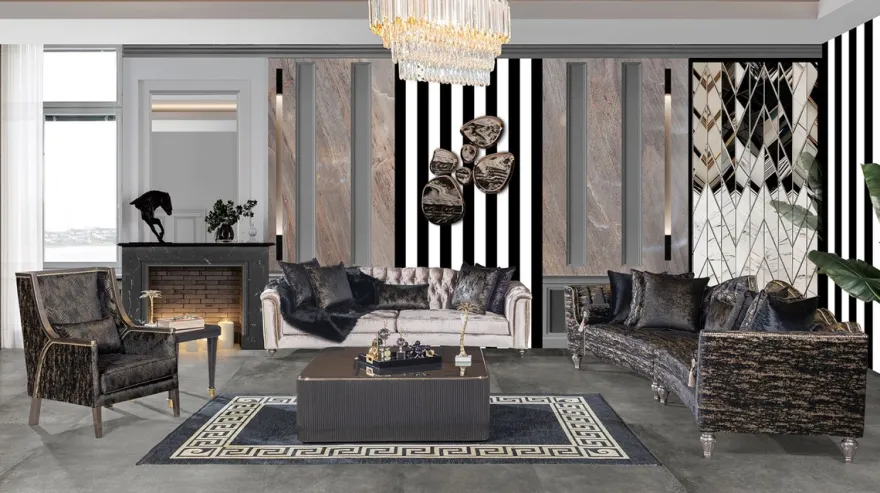Casa Padrino Luxus Barock Wohnzimmer Sessel Schwarz / Gold / Grau - Handgefertigter Barockstil Sessel mit elegantem Muster - Barock Wohnzimmer Möbel