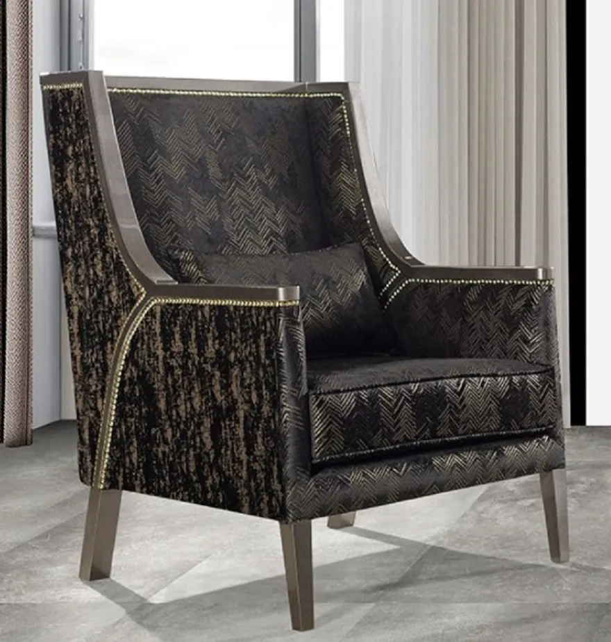 Casa Padrino Luxus Barock Wohnzimmer Sessel Schwarz / Gold / Grau - Handgefertigter Barockstil Sessel mit elegantem Muster - Barock Wohnzimmer Möbel