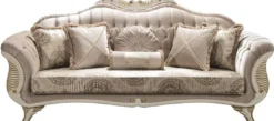 Casa Padrino Luxus Barock Wohnzimmer Sofa mit Glitzersteinen und dekorativen Kissen Grau / Creme / Gold 220 x 80 x H. 100 cm - Edle Barockstil Möbel