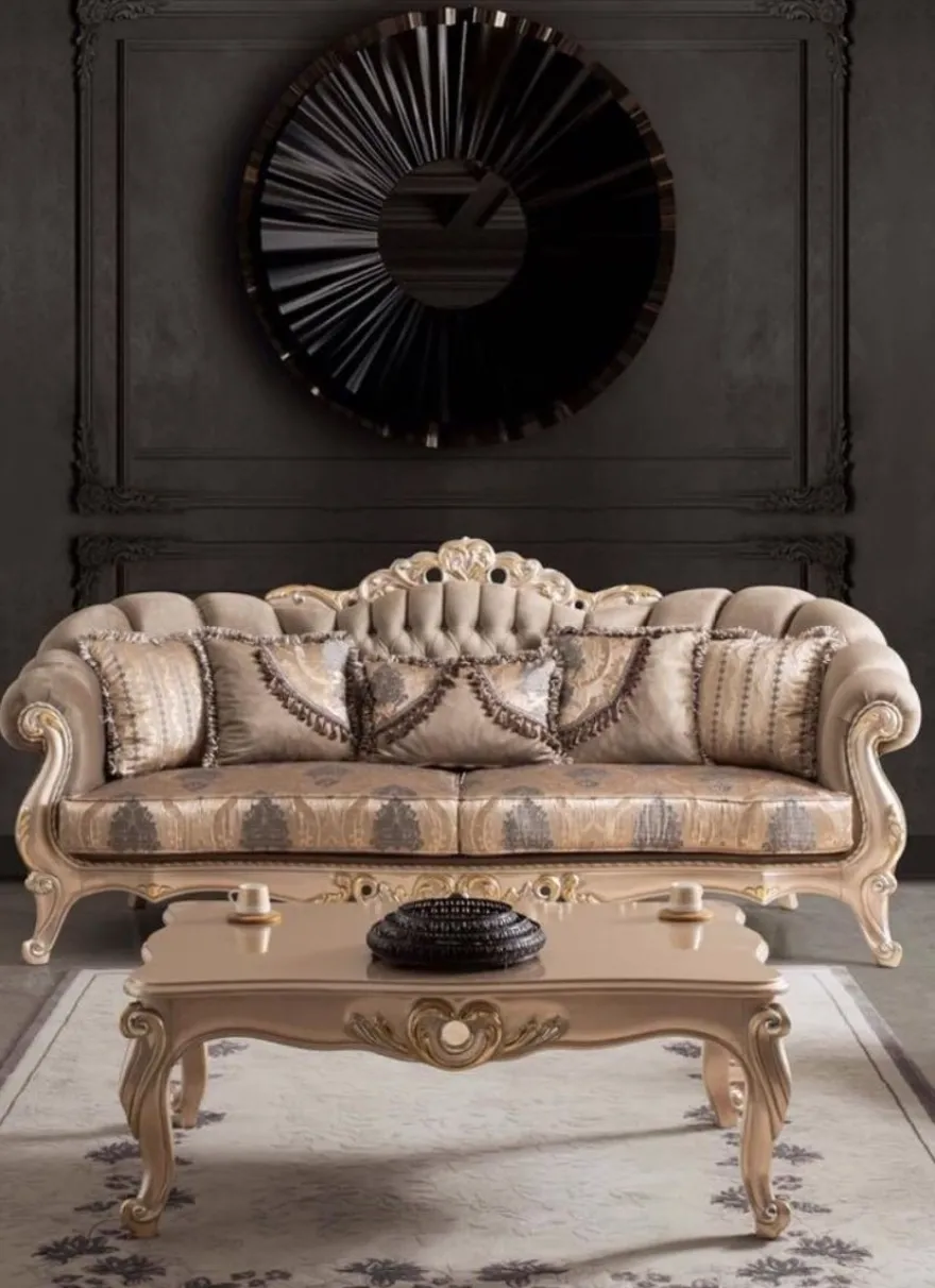 Casa Padrino Luxus Barock Wohnzimmer Sofa mit Kissen Taupe / Bronze / Gold 243 x 89 x H. 106 cm - Barock Möbel