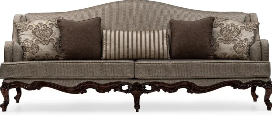 Casa Padrino Luxus Barock Wohnzimmer Sofa Silber / Braun - Handgefertigtes Barockstil Sofa mit dekorativen Kissen - Luxus Wohnzimmer Möbel im Barockstil - Barock Möbel - Edel & Prunkvoll