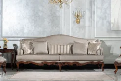 Casa Padrino Luxus Barock Wohnzimmer Sofa Silber / Braun - Handgefertigtes Barockstil Sofa mit dekorativen Kissen - Luxus Wohnzimmer Möbel im Barockstil - Barock Möbel - Edel & Prunkvoll