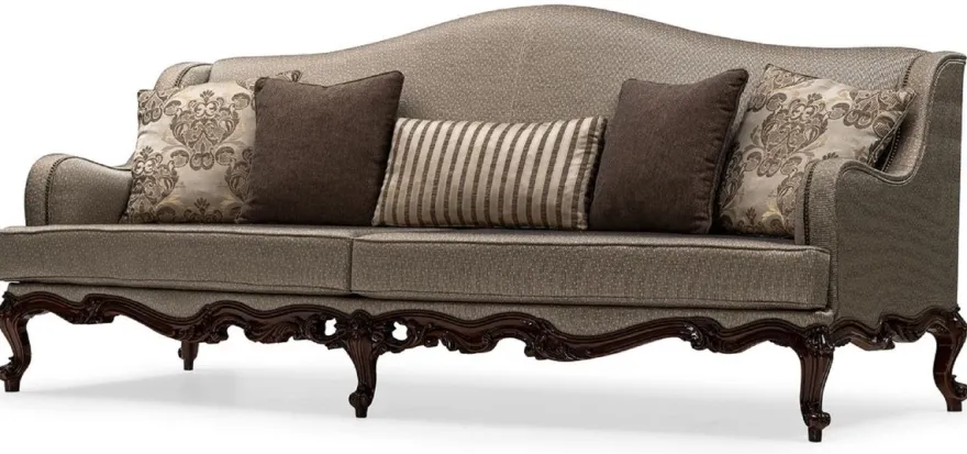Casa Padrino Luxus Barock Wohnzimmer Sofa Silber / Braun - Handgefertigtes Barockstil Sofa mit dekorativen Kissen - Luxus Wohnzimmer Möbel im Barockstil - Barock Möbel - Edel & Prunkvoll