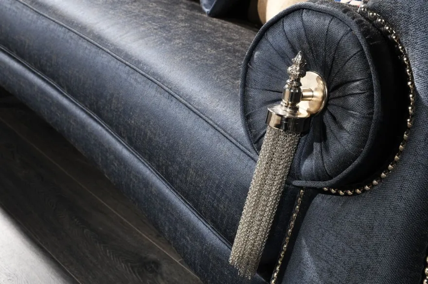 Casa Padrino Luxus Barock Wohnzimmer Sofa Blau / Silber / Schwarz 300 x 94 x H. 88 cm - Edel & Prunkvoll
