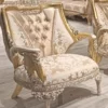 Casa Padrino Luxus Barock Wohnzimmer Sessel mit Muster Gold / Weiß - Handgefertigter Barockstil Sessel - Luxus Wohnzimmer Möbel im Barockstil - Barock Möbel - Edel & Prunkvoll