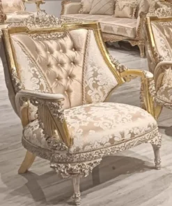 Casa Padrino Luxus Barock Wohnzimmer Sessel mit Muster Gold / Weiß - Handgefertigter Barockstil Sessel - Luxus Wohnzimmer Möbel im Barockstil - Barock Möbel - Edel & Prunkvoll