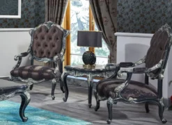 Casa Padrino Luxus Barock Wohnzimmer Set Grün / Schwarz / Gold - 2 Sofas & 2 Sessel & 1 Couchtisch & 2 Beistelltische - Prunkvolle Barock Möbel - Luxus Qualität