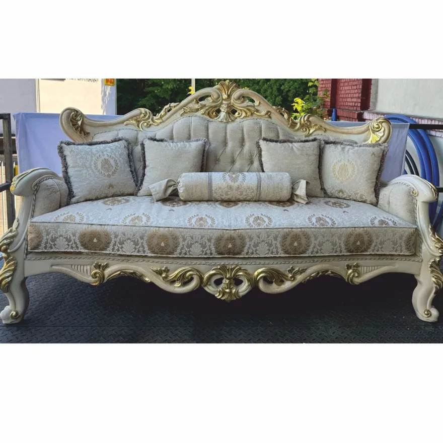 Casa Padrino Luxus Barock Wohnzimmer Sofa Silber / Creme / Gold 225 cm - Barock Möbel