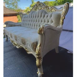Casa Padrino Luxus Barock Wohnzimmer Sofa Silber / Creme / Gold 225 cm - Barock Möbel