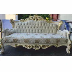 Casa Padrino Luxus Barock Wohnzimmer Sofa Silber / Creme / Gold 225 cm - Barock Möbel