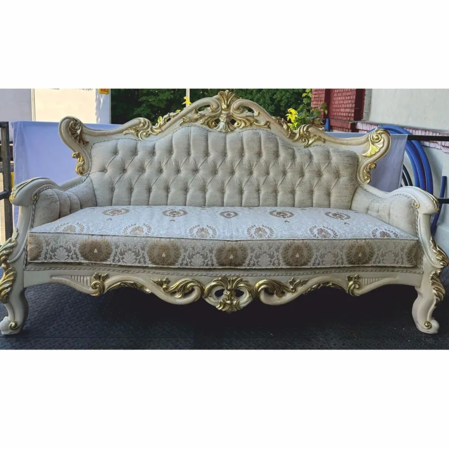 Casa Padrino Luxus Barock Wohnzimmer Sofa Silber / Creme / Gold 225 cm - Barock Möbel