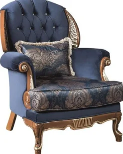 Casa Padrino Luxus Barock Wohnzimmer Set Blau / Braun - 2 Sofas & 2 Sessel & 1 Couchtisch - Prunkvolle Wohnzimmer Möbel im Barockstil