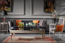 Casa Padrino Luxus Barock Wohnzimmer Set Lila / Grün / Silber - 2 Sofas & 2 Sessel & 1 Couchtisch - Handgefertigte Wohnzimmer Möbel im Barockstil - Edel & Prunkvoll