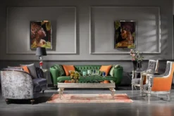 Casa Padrino Luxus Barock Wohnzimmer Set Lila / Grün / Silber - 2 Sofas & 2 Sessel & 1 Couchtisch - Handgefertigte Wohnzimmer Möbel im Barockstil - Edel & Prunkvoll