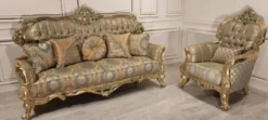 Casa Padrino Luxus Barock Wohnzimmer Sessel Gold / Grün / Gold - Prunkvoller Sessel mit elegantem Muster - Handgefertigte Barock Wohnzimmer Möbel
