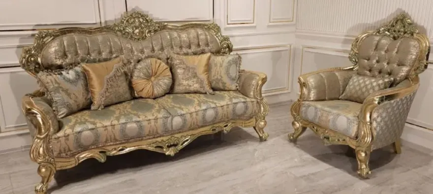 Casa Padrino Luxus Barock Wohnzimmer Sessel Gold / Grün / Gold - Prunkvoller Sessel mit elegantem Muster - Handgefertigte Barock Wohnzimmer Möbel