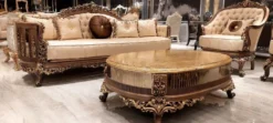 Casa Padrino Luxus Barock Wohnzimmer Set Gold / Braun / Gold - 2 Barock Sofas & 2 Barock Sessel & 1 Barock Couchtisch - Luxus Wohnzimmer Möbel im Barockstil - Barock Möbel - Edel & Prunkvoll