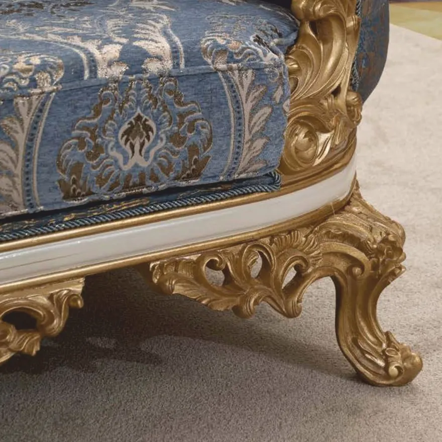 Casa Padrino Luxus Barock Wohnzimmer Set Blau / Weiß / Gold - Barock Möbel