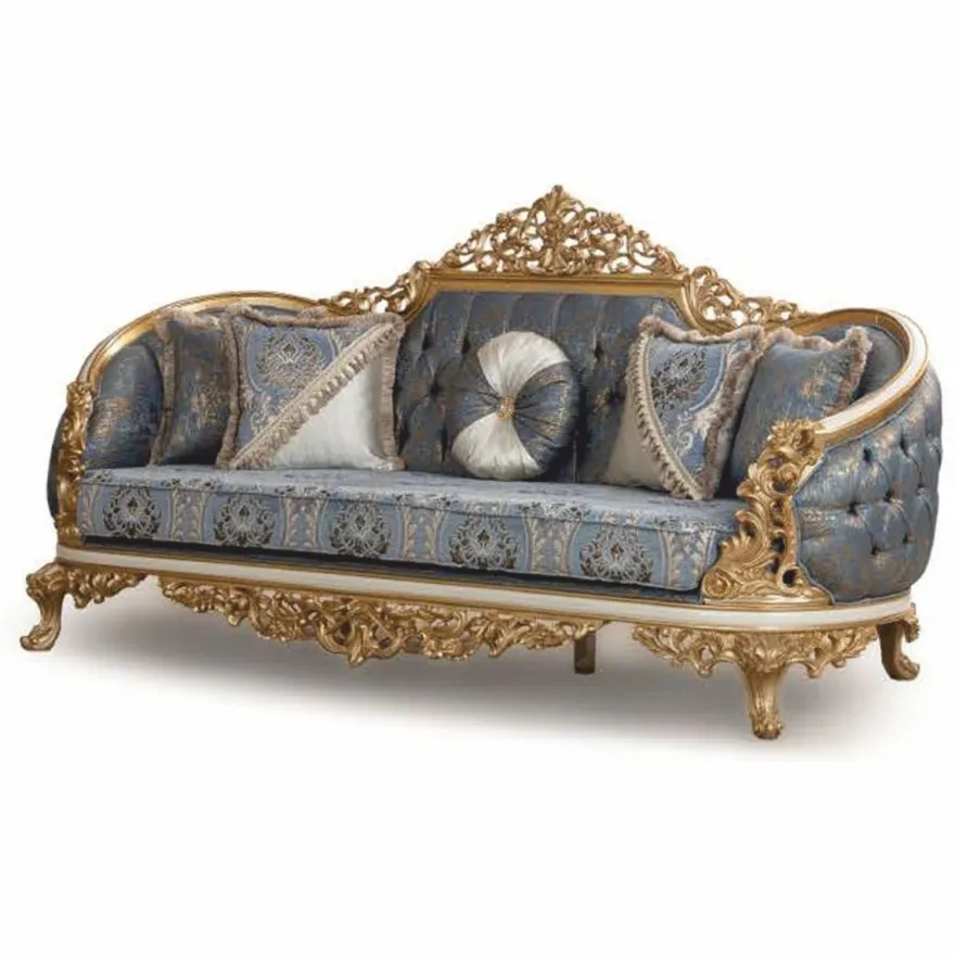 Casa Padrino Luxus Barock Wohnzimmer Set Blau / Weiß / Gold - Barock Möbel