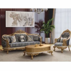 Casa Padrino Luxus Barock Wohnzimmer Set Blau / Weiß / Gold - Barock Möbel