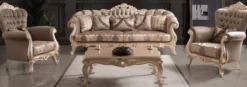 Casa Padrino Luxus Barock Wohnzimmer Set Taupe / Bronze / Gold - 2 Sofas & 2 Sessel & 1 Couchtisch - Wohnzimmer Möbel im Barockstil - Edel & Prunkvoll