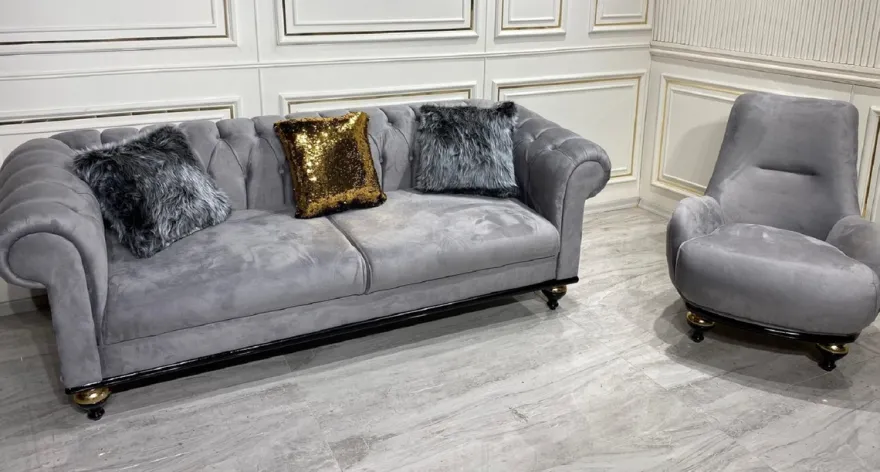 Casa Padrino Luxus Barock Wohnzimmer Möbel Set Hellgrau - 1 Sofa & 2 Sessel
