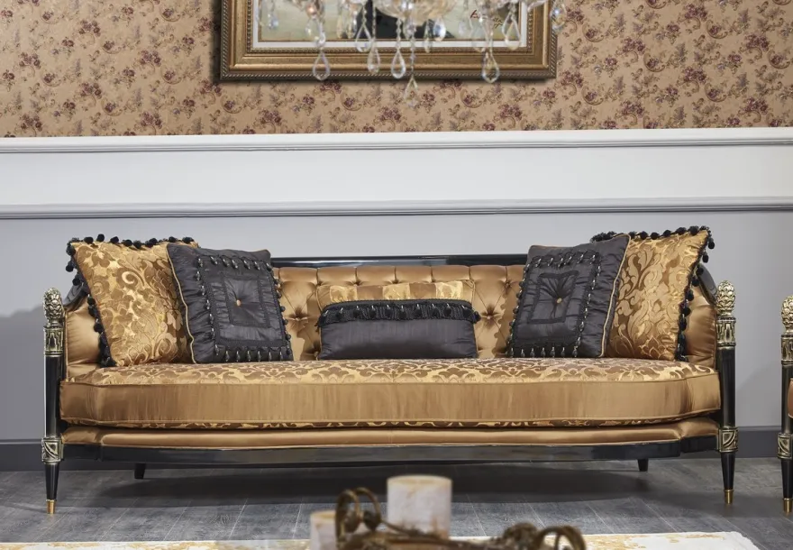 Casa Padrino Luxus Barock Wohnzimmer Set Gold / Schwarz - 1 Sofa & 2 Sessel & 1 Couchtisch & 1 Beistelltisch - Prunkvolle Barock Möbel - Luxus Qualität