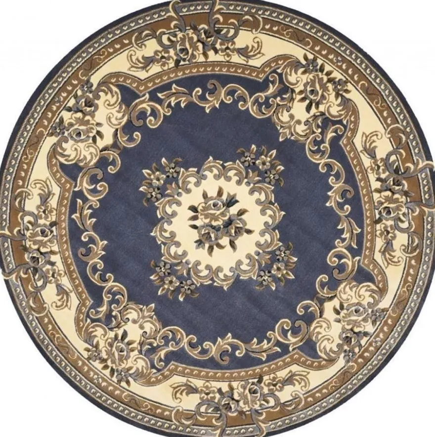 Casa Padrino Luxus Barock Wohnzimmer Teppich Blau / Creme / Braun Ø 400 cm