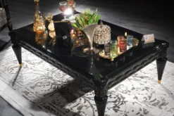 Casa Padrino Luxus Barock Wohnzimmer Set Silbergrau / Schwarz / Gold - 2 Sofas & 2 Sessel & 1 Couchtisch & 2 Beistelltische - Prunkvolle Barock Möbel - Luxus Qualität