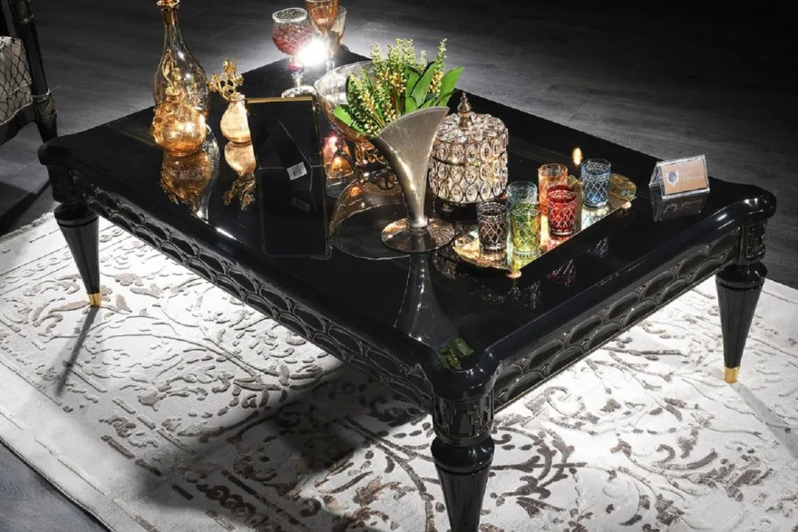 Casa Padrino Luxus Barock Wohnzimmer Set Silbergrau / Schwarz / Gold - 2 Sofas & 2 Sessel & 1 Couchtisch & 2 Beistelltische - Prunkvolle Barock Möbel - Luxus Qualität