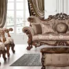 Casa Padrino Luxus Barock Wohnzimmer Set Grau / Braun / Gold - 2 Barock Sofas mit Muster & 2 Barock Sessel mit Muster & 1 Barock Couchtisch - Barock Wohnzimmer Möbel