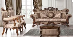 Casa Padrino Luxus Barock Wohnzimmer Set Grau / Braun / Gold - 2 Barock Sofas mit Muster & 2 Barock Sessel mit Muster & 1 Barock Couchtisch - Barock Wohnzimmer Möbel