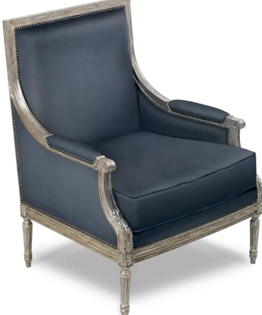 Casa Padrino Luxus Barock Wohnzimmer Sessel Blau / Antik Silber - Barock Wohnzimmer Möbel