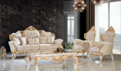 Casa Padrino Luxus Barock Wohnzimmertisch Creme / Weiß / Gold 140 x 90 x H. 55 cm - Edler Massivholz Couchtisch im Barockstil - Barock Wohnzimmer Möbel