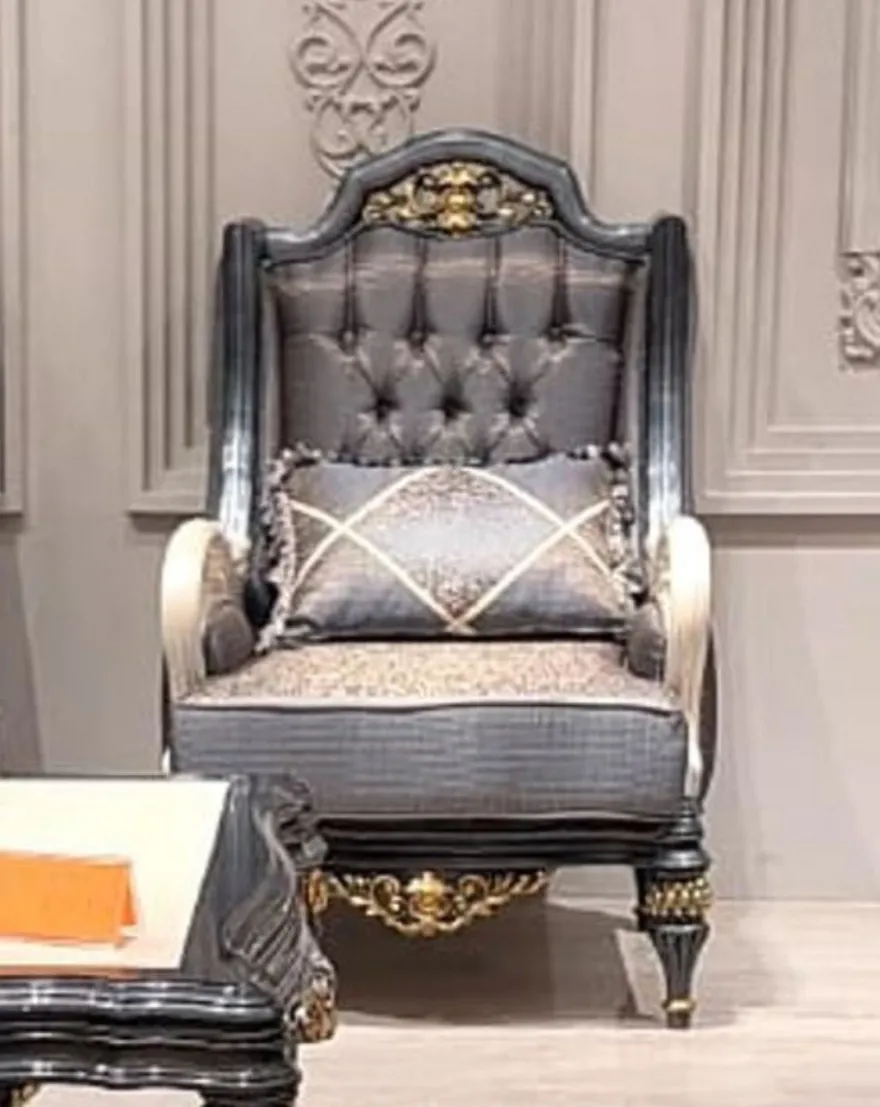 Casa Padrino Luxus Barock Wohnzimmer Sessel Grau / Weiß / Gold - Barock Wohnzimmer Möbel