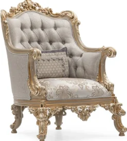 Casa Padrino Luxus Barock Wohnzimmer Sessel Silber / Grau / Gold - Handgefertigter Barockstil Sessel mit dekorativem Kissen - Luxus Wohnzimmer Möbel im Barockstil - Barock Möbel - Edel & Prunkvoll