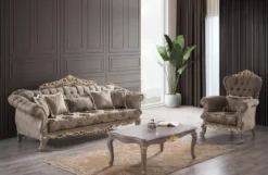 Casa Padrino Luxus Barock Wohnzimmer Set Braun / Grau / Gold - 2 Sofas & 2 Sessel & 1 Couchtisch - Prunkvolle Barock Wohnzimmer Möbel