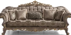 Casa Padrino Luxus Barock Wohnzimmer Set Braun / Grau / Gold - 2 Sofas & 2 Sessel & 1 Couchtisch - Prunkvolle Barock Wohnzimmer Möbel
