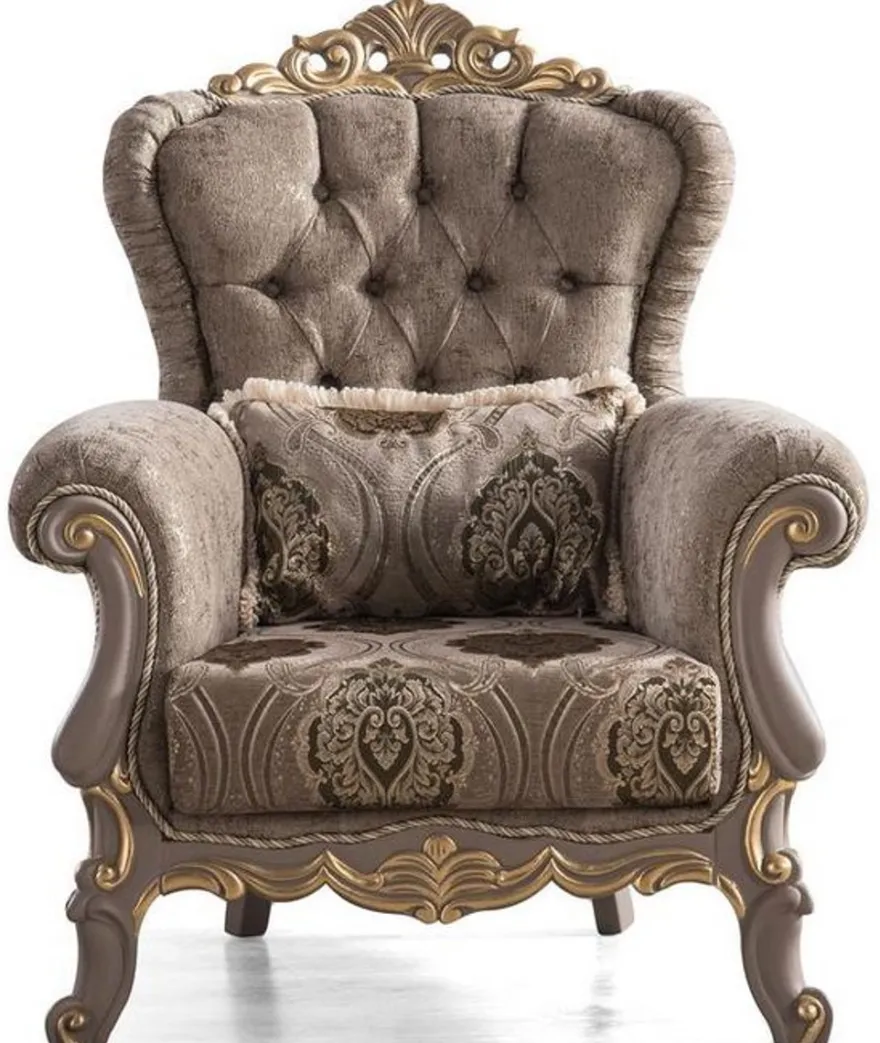 Casa Padrino Luxus Barock Wohnzimmer Set Braun / Grau / Gold - 2 Sofas & 2 Sessel & 1 Couchtisch - Prunkvolle Barock Wohnzimmer Möbel