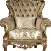 Casa Padrino Luxus Barock Wohnzimmer Sessel mit dekorativem Kissen Gold / Weiß 98 x 90 x H. 117 cm - Prunkvolle Barock Möbel