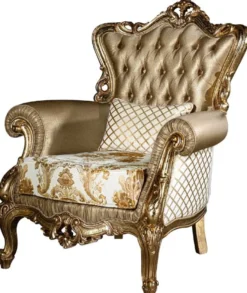 Casa Padrino Luxus Barock Wohnzimmer Sessel mit dekorativem Kissen Gold / Weiß 98 x 90 x H. 117 cm - Prunkvolle Barock Möbel