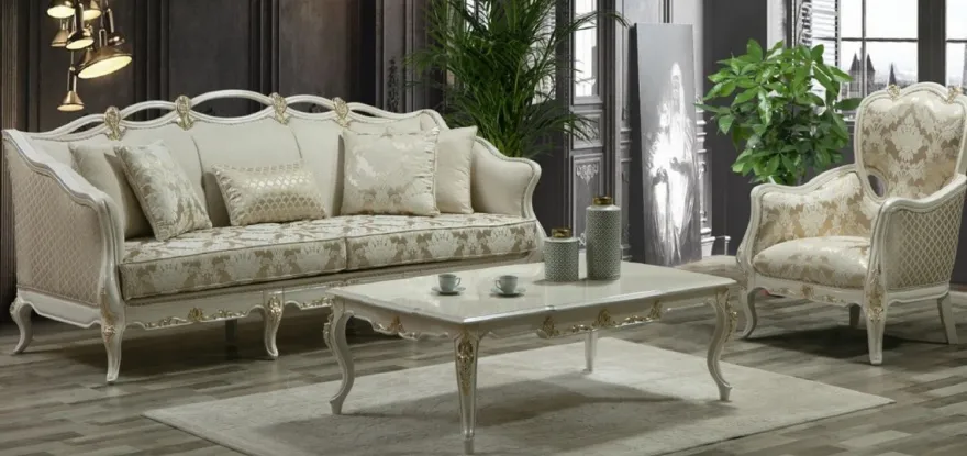 Casa Padrino Luxus Barock Wohnzimmer Sessel Gold / Weiß / Gold - Handgefertigter Barockstil Sessel mit elegantem Muster - Barock Wohnzimmer Möbel