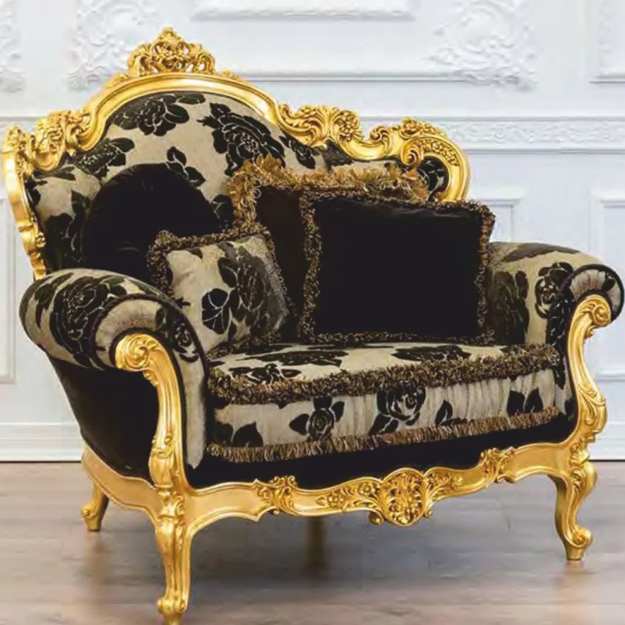 Casa Padrino Luxus Barock Wohnzimmer Sessel Grau / Schwarz / Gold 128 cm - Made in Italy