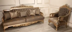 Casa Padrino Luxus Barock Wohnzimmer Sessel Grau / Gold - Handgefertigter Barockstil Sessel - Luxus Wohnzimmer Möbel im Barockstil - Barock Möbel - Edel & Prunkvoll