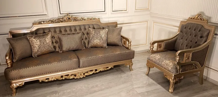 Casa Padrino Luxus Barock Wohnzimmer Sessel Grau / Gold - Handgefertigter Barockstil Sessel - Luxus Wohnzimmer Möbel im Barockstil - Barock Möbel - Edel & Prunkvoll