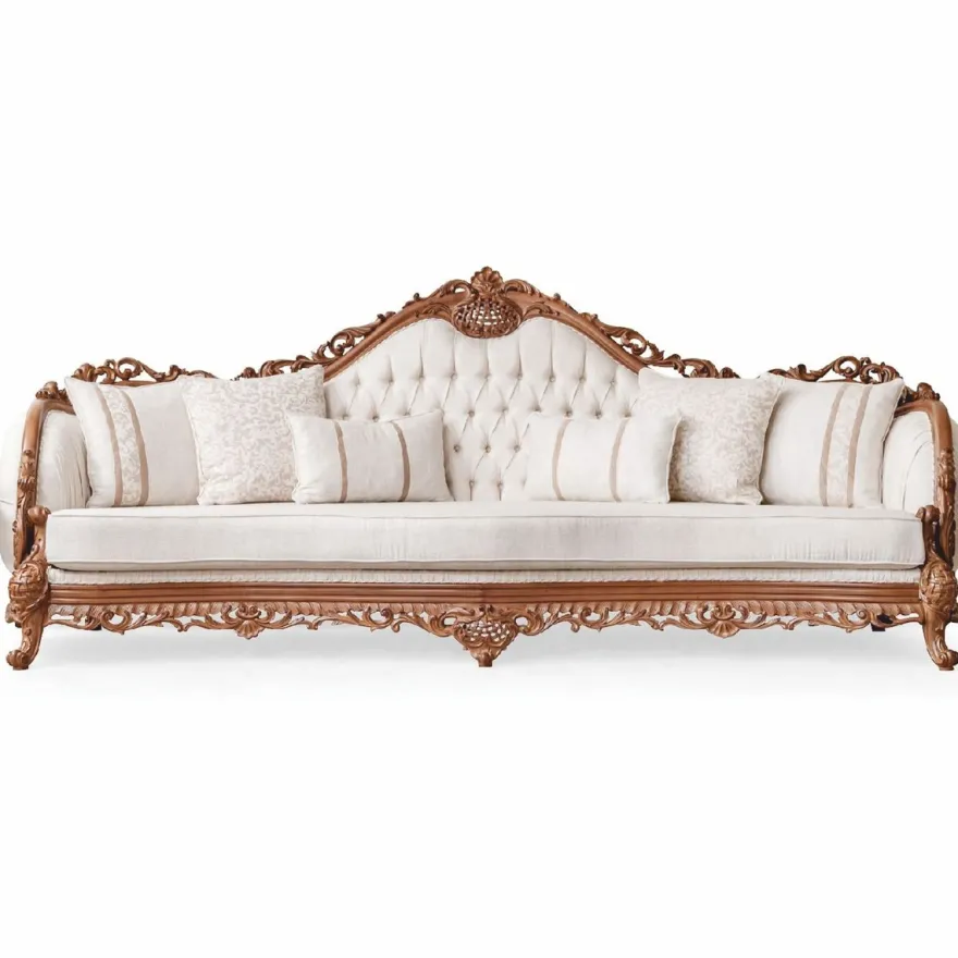 Casa Padrino Luxus Barock Wohnzimmer Sofa Weiß / Braun 295 cm - Barock Möbel