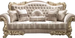Casa Padrino Luxus Barock Wohnzimmer Set Beige / Gold - 2 Sofas & 2 Sessel & 1 Couchtisch - Prunkvolle Wohnzimmermöbel im Barockstil